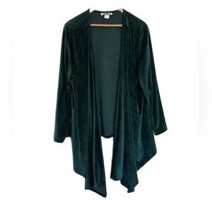 Metropolitan emerald green velour drapey open front cardigan